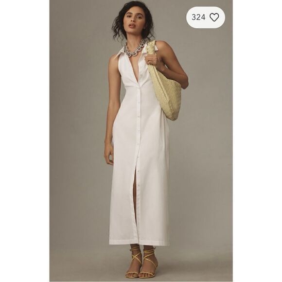 NEW Anthropologie Maeve White Sleeveless Collared Button Front Midi Dress Meidum - Picture 5 of 5